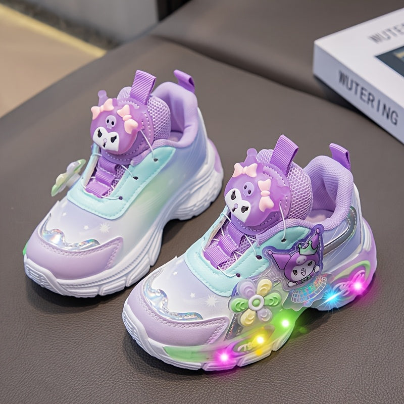 Sanrio Spring Girls' Sneakers - Cartoon Character Design, Glowing Lights, Soft Purple & White Casual Running Shoes for Youngsters, Casual Footwear | Playful Design | Comfortable Footwear, Sanrio Shoes
