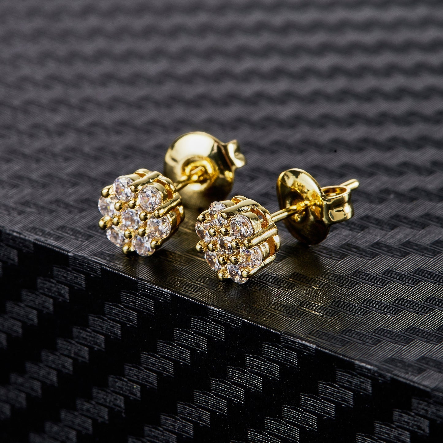 Elegant 1076 Flower Stud Earrings, 18K Golden Plated, Synthetic Cubic Zirconia, Copper, Perfect for Daily Wear and Gift Giving, Suitable for Mother's Day, All Seasons