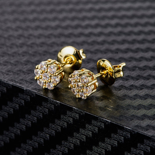 Elegant 1076 Flower Stud Earrings, 18K Golden Plated, Synthetic Cubic Zirconia, Copper, Perfect for Daily Wear and Gift Giving, Suitable for Mother's Day, All Seasons