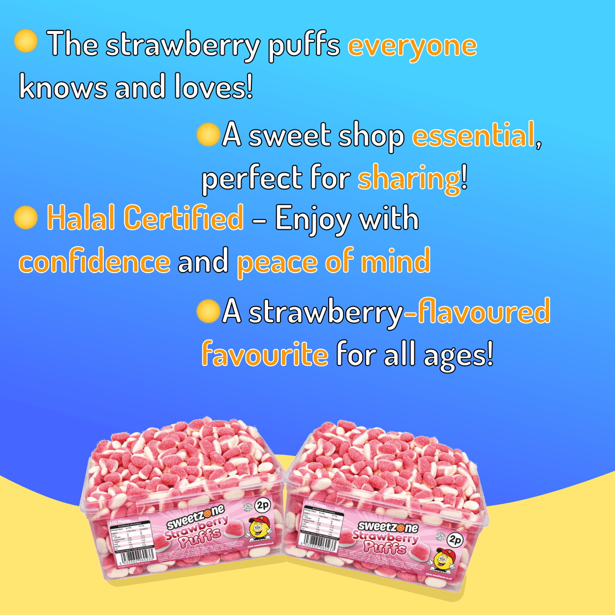 Sweetzone Strawberry Puff - 805G Tub - 350pcs - Pic N Mix Style Sweets
