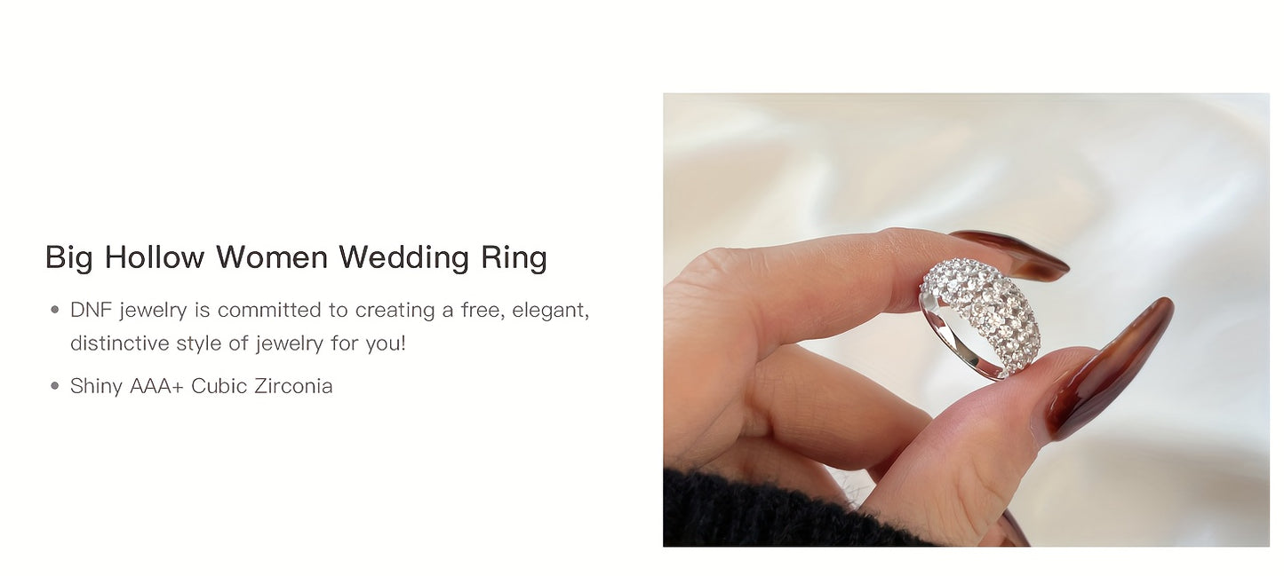 S925 Sterling Silvery Wide Version Ladies Ring Curved Diamond-studded Synthetic Zirconia Ring Ladies Stylish Design High Quality Ring Bead Jewelry Lovers Day Mothers Day Ramadan Eid al-Fitr Holiday Gift gift box