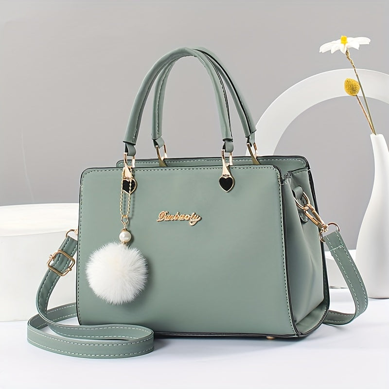 [Faux Leather Shoulder Handbag] Elegant Faux Leather Handbag - Lightweight Solid Color Shoulder Bag with Tassel Embellishment, Adjustable Strap, Zipper Closure, Polyester Lined, Edge Paint Detail - Available in Multiple Color