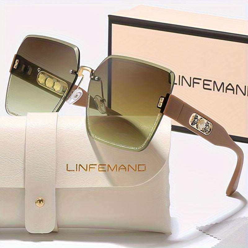 [Fashion Eyeglasses] LINFEMAND Fashion Eyeglasses | Pearl Flower Decoration, PC Polycarbonate Lens, Plastic Frame, with Case - for Men, Women, Summer, Festival Gift, Daily Wear