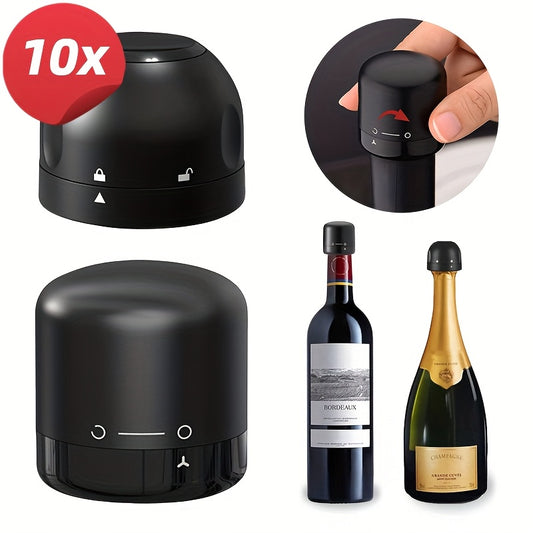 [Leak-Proof Wine Stoppers] 10x Leak-Proof Vacuum Wine Stoppers - Reusable Champagne Bottle Sealer Caps with Secure Lid, Durable Plastic for Wine & Champagne Preservation, Ideal for Home Bar, Kitchen, and Restaurant Use, Wine
