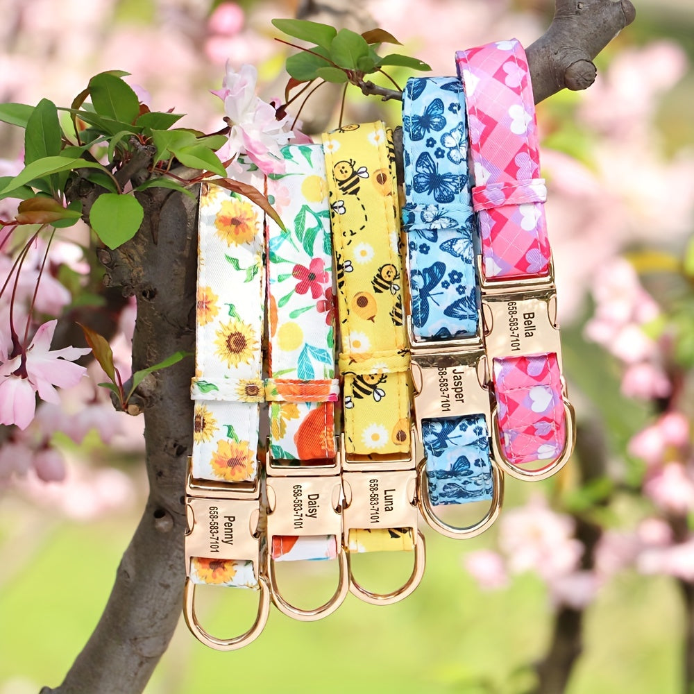 Adorable Personalized Dog Collar - Vibrant Flower & Bee Design - Custom Printed for Small & Large Pups, Durable and Adjustable, Perfect Stylish Accessory with a Personal Touch