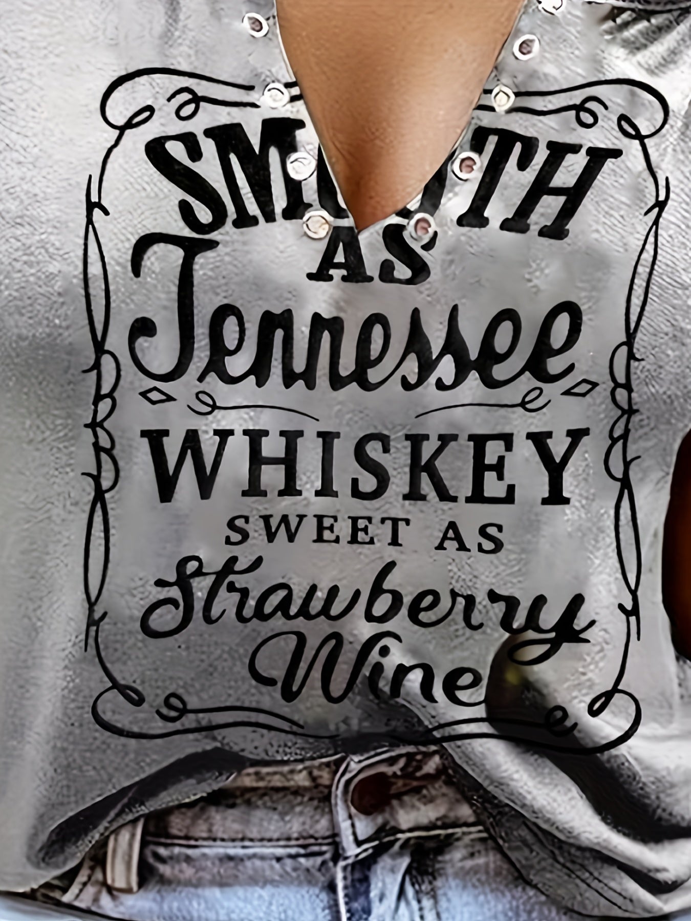Smooth As Tennessee Whiskey Sweet As Strawberry Wine Shirt Ring Hole Sleeveless Sexy V-Neck Womens Country Music Tank Top