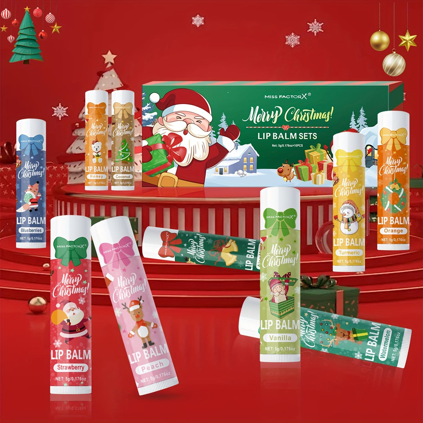 Gift Set 10pcs/Box Deep Hydration Long-Lasting Moisturizing Lip Balm Set Smooth Lips Christmas Theme Gift New Year Gift Valentine'S Day Gift, Travel Lip Balm Set, Texture(s) ranged from Gel beads + normal forms, Warm Pink+you