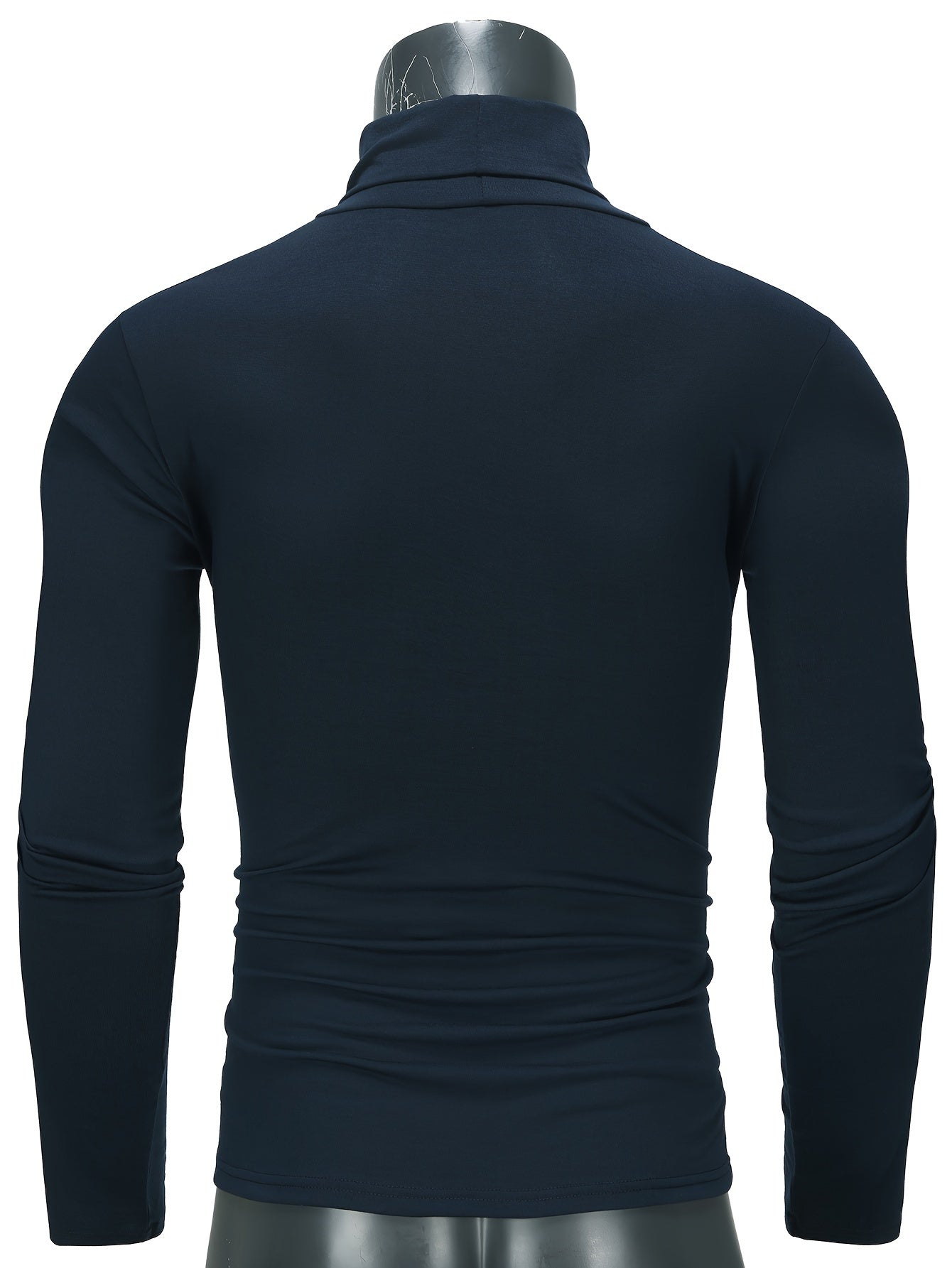 Fashionable White Base Layer Solid Color High Neck Men's Long Sleeve T-Shirt