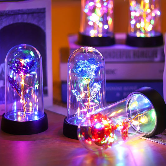 One Piece of Contemporary LED Rose Flower Night Lamp Featuring a Plastic Cover, Powered by Batteries, Ideal for Tabletop Decoration in Bedrooms And Homes. This Rose Lamp Is Perfect for Occasions Like Valentine'S Day, Mother'S