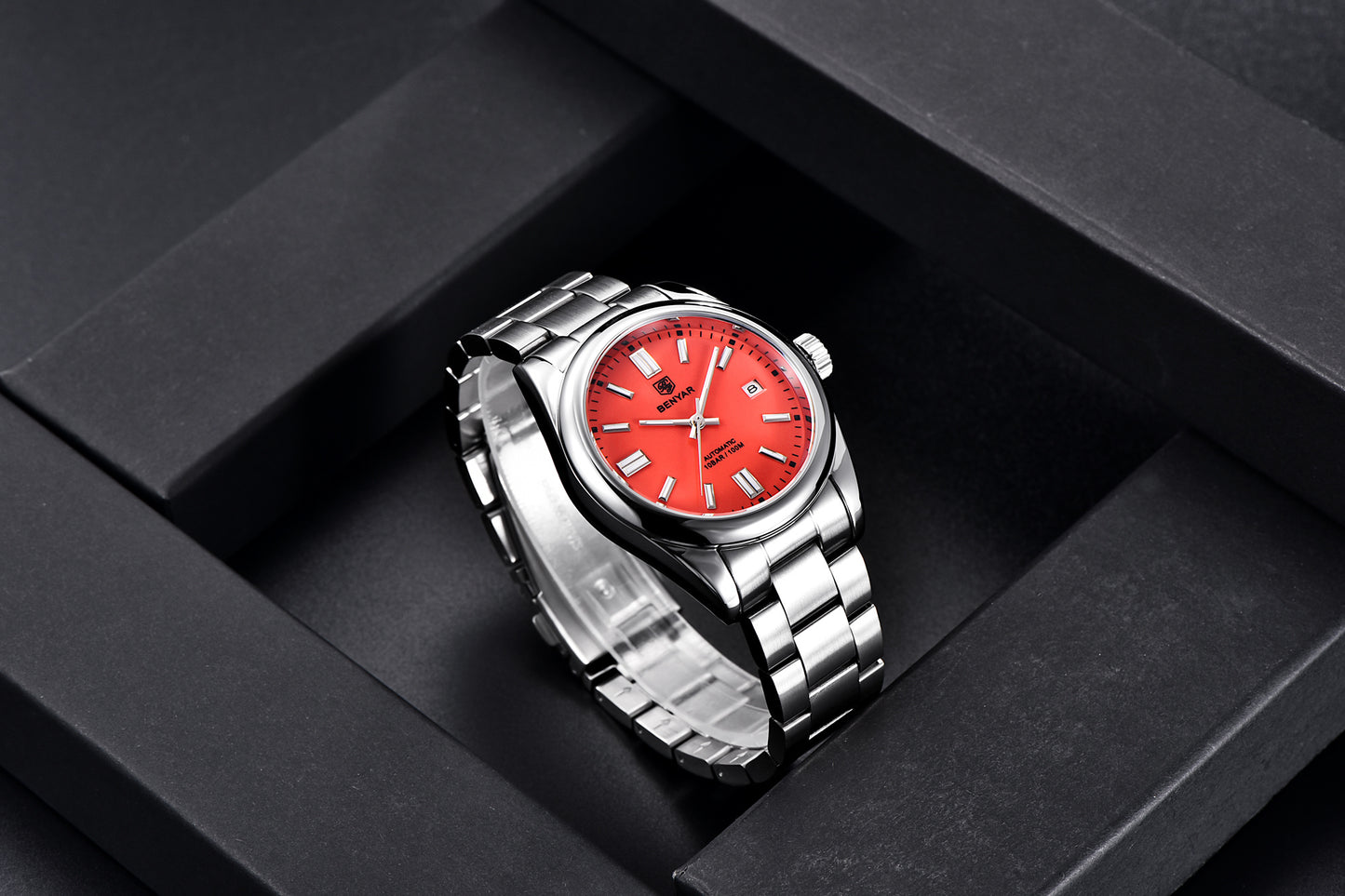 1pc Waterproof Stainless Steel BENYAR Men's Mechanical Sports Diving Wristwatches for Men
