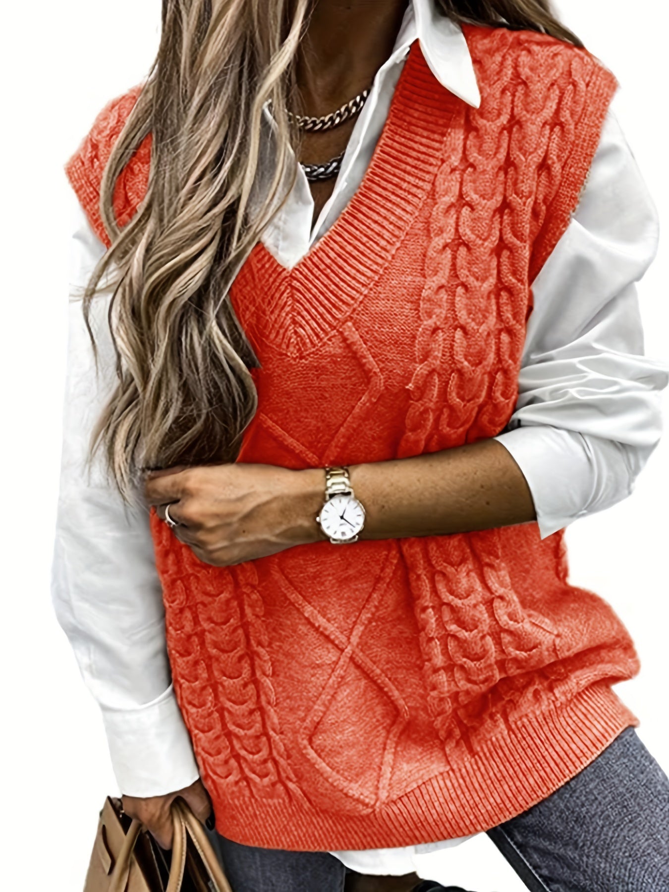 Women'S Sleeveless V-Neck Sweater Vest | Medium Stretch, Rib, Casual Style for Spring/Fall