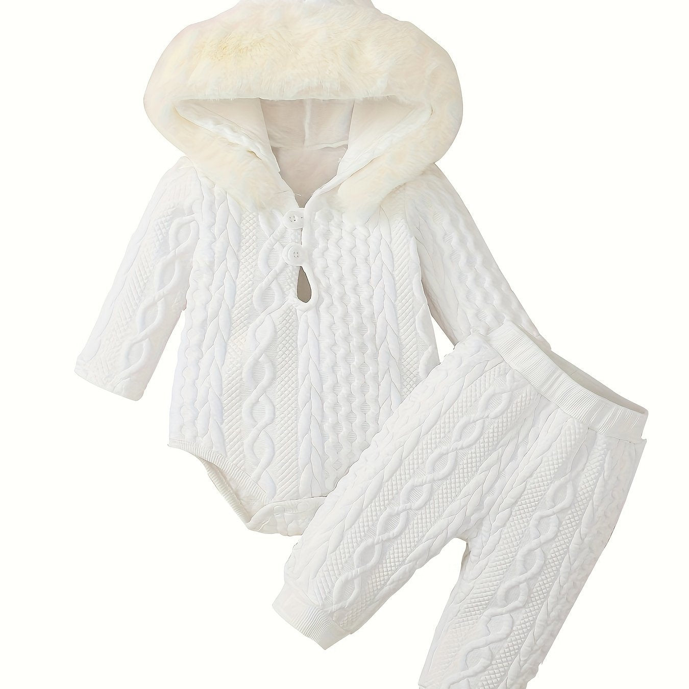 Baby Winter Clothing Set, Baby Girl Hooded Long-Sleeved Jumpsuit + Long Pants Two-Piece Set, for Outdoor