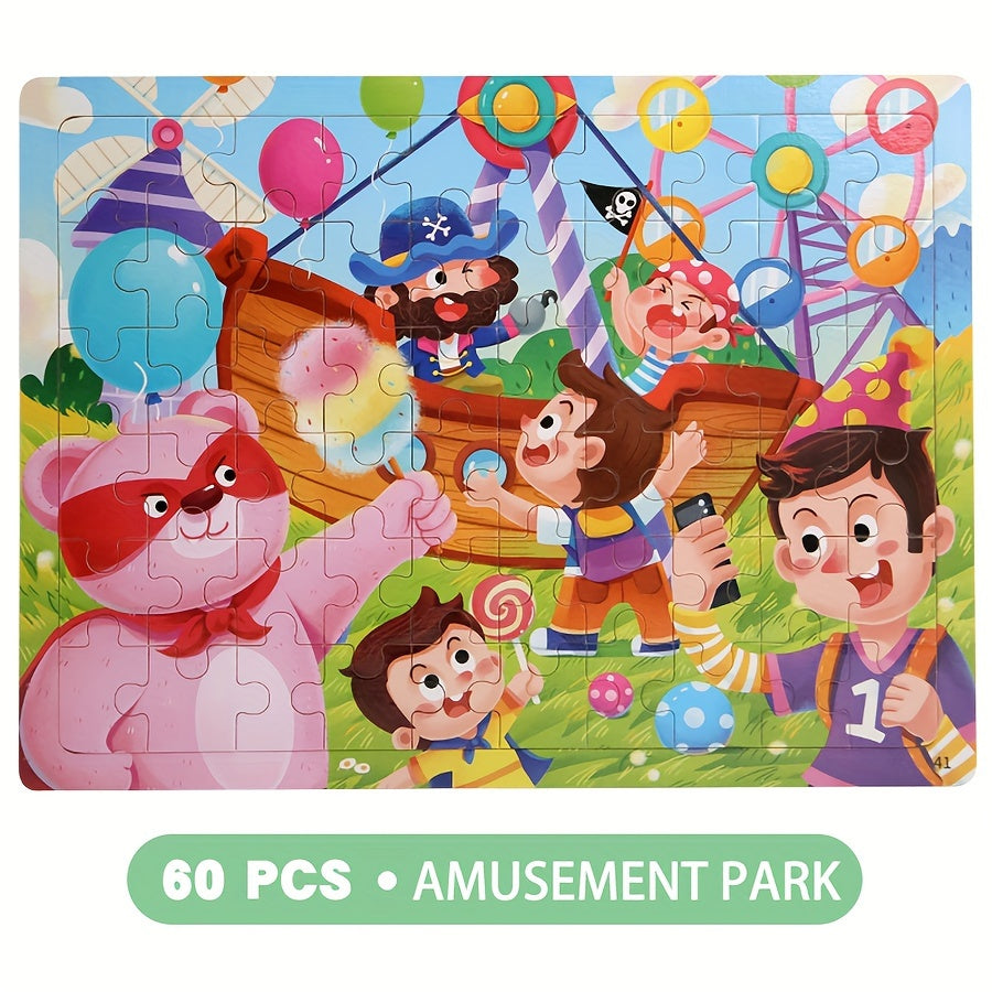 60pcs Wooden Large Piece Children's Cartoon Puzzle, Early Education Enlightenment Education Hands-on Ability Assembled Cute Mermaid Cartoon Character