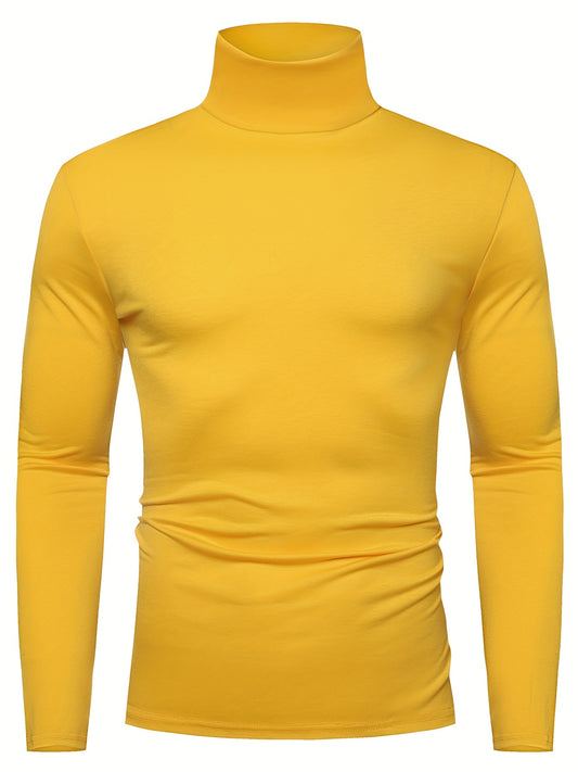 Fashionable White Base Layer Solid Color High Neck Men's Long Sleeve T-Shirt