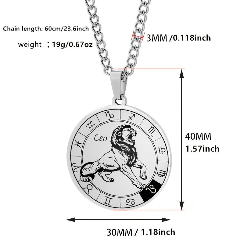 Stainless Steel Star Zodiac Necklace 12 Constellation Coin Pendant Necklace For Men Jewelry Gift For Birthday Anniversary
