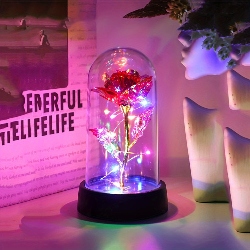One Piece of Contemporary LED Rose Flower Night Lamp Featuring a Plastic Cover, Powered by Batteries, Ideal for Tabletop Decoration in Bedrooms And Homes. This Rose Lamp Is Perfect for Occasions Like Valentine'S Day, Mother'S
