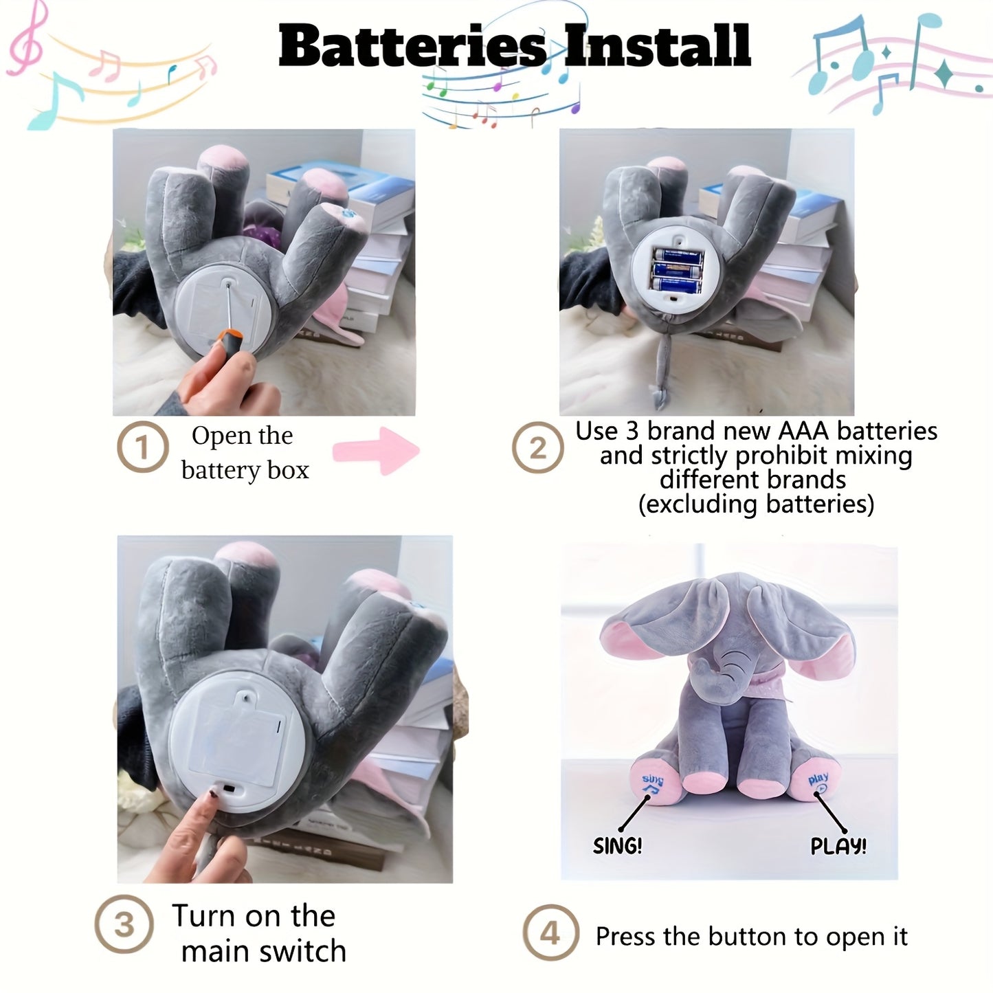 Hide-And-Seek Elephant Plush Toy, Baby Girl Hide-And-Seek Game Toy Singing Interactive Musical Toys, a Good Gift for Girls Over 6 Years Old Activity Ear Hide-And-Seek Bear Doll