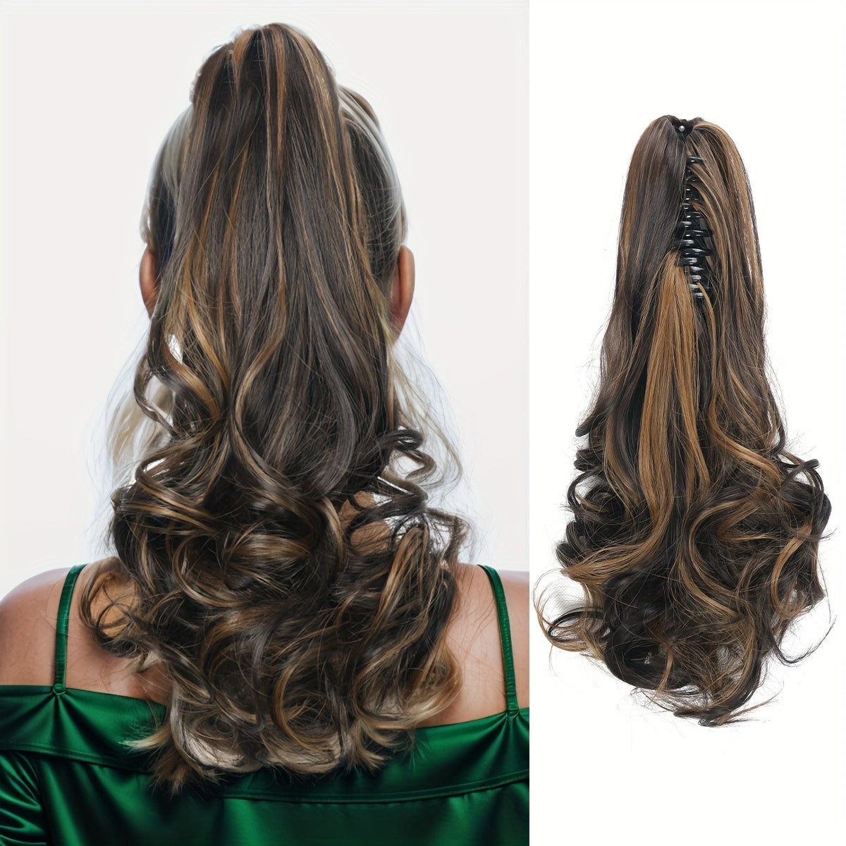 14-Inch Claw Clip Ponytail in Various Colors, Extended Pear Flower Curls, Multi-Layered Long Wavy Ponytail, Synthetic Hair Extensions Suitable for Women to Wear During New Year Role-Playing.