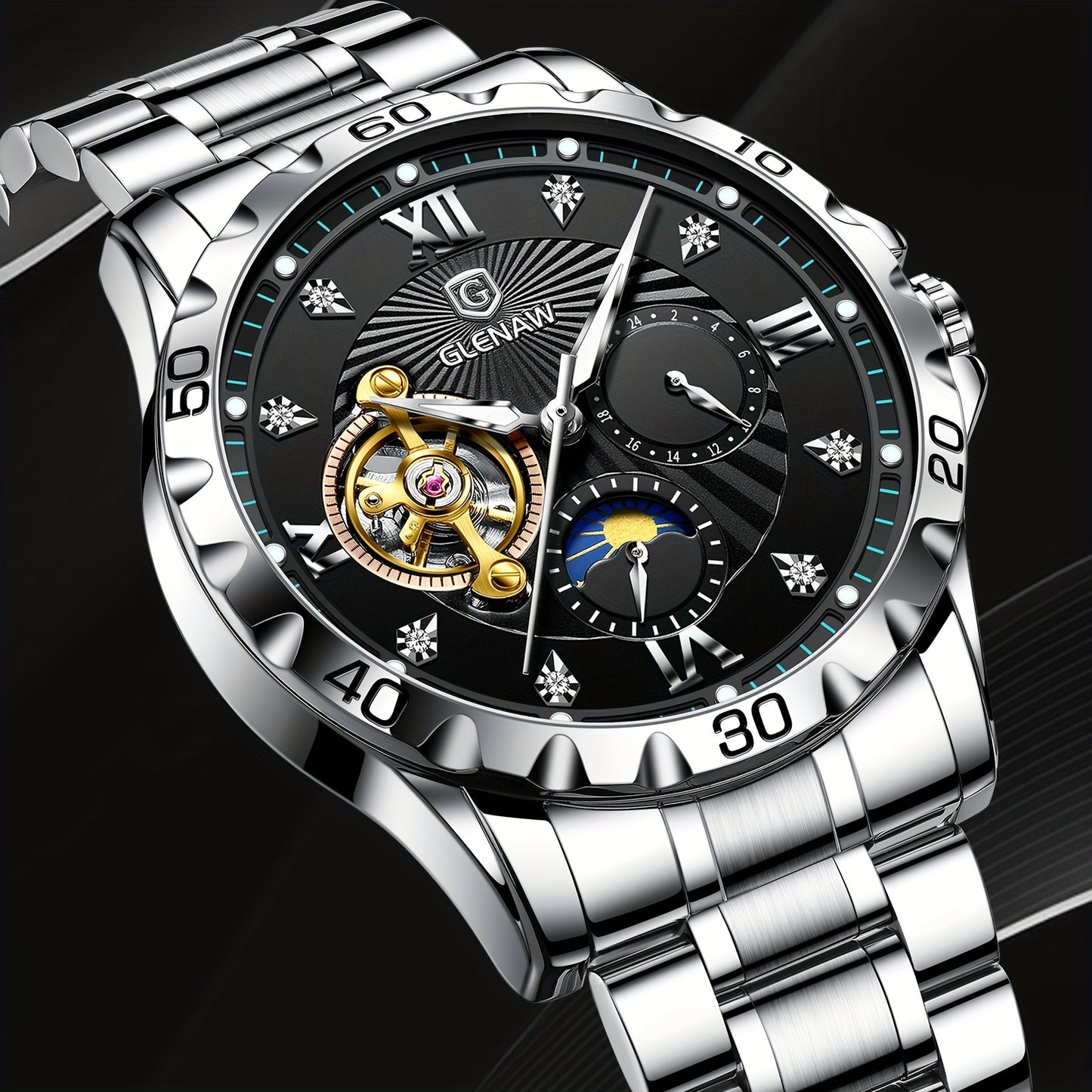 Men's Luxury Skeleton Automatic Watch - Waterproof Stainless Steel Strap, Self-Winding Mechanical Movement, Ideal Gift for Him, Business, Anniversary, or Special Occasions