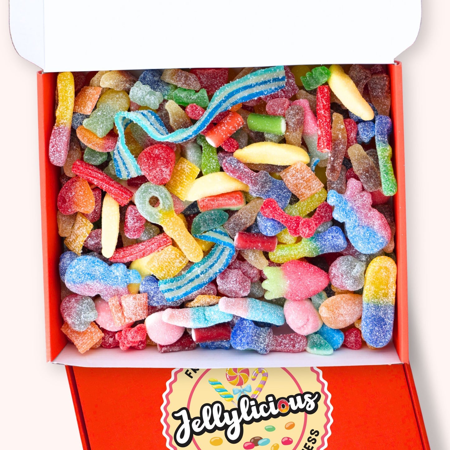Jellylicious 1kg Fizzy Sweet Gift Box – Luxury Pick & Mix Candy Hamper – Jelly & Sour Sweets – Sealed for Freshness – Christmas, Secret Santa, Valentine’s Day, Birthday, Movie Night, Father’s Day, Get Well, Giftin
