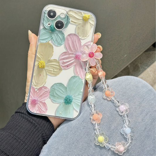 [Transparent Case] Mobile Phone Case | for iPhone 16 15 14 13 12 11 Pro Max 14 15 16 Plus XS XR X 8 7 | with Lanyard | Simple Transparent Creative Flower Pattern