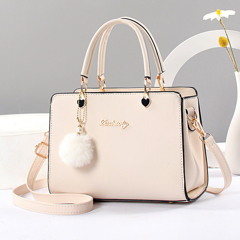 [Faux Leather Shoulder Handbag] Elegant Faux Leather Handbag - Lightweight Solid Color Shoulder Bag with Tassel Embellishment, Adjustable Strap, Zipper Closure, Polyester Lined, Edge Paint Detail - Available in Multiple Color
