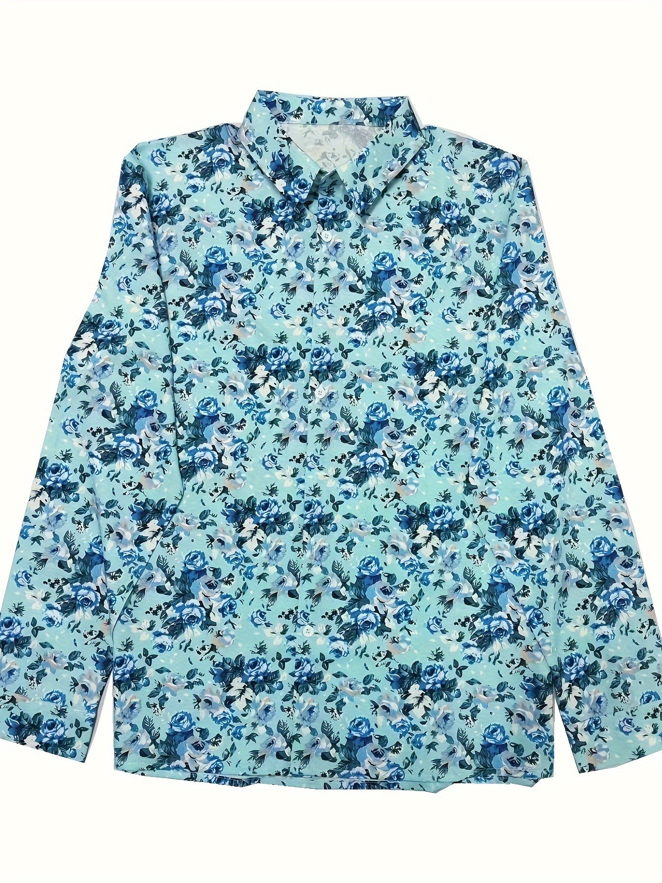 Retro Style Flower Print Men's Casual Long Sleeve Button Up Lapel Shirt, Spring Fall