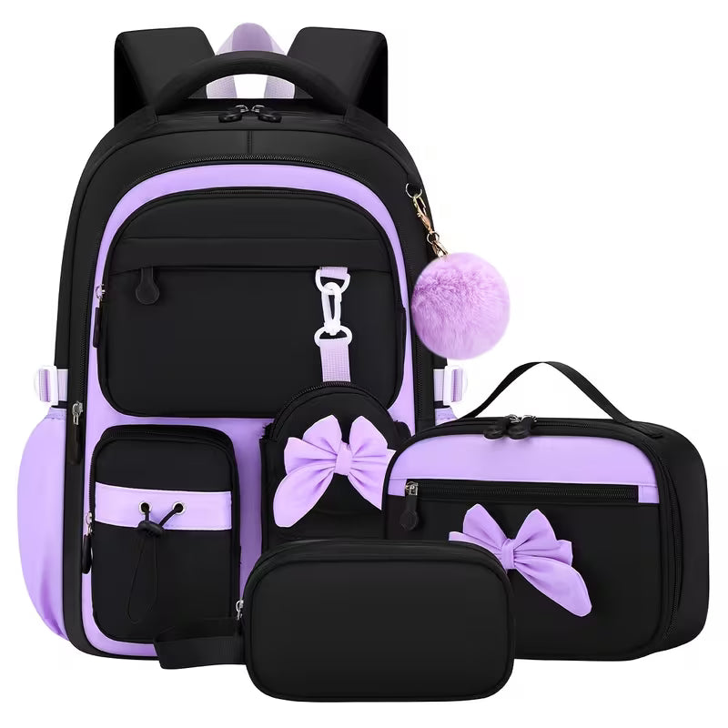 3pcs Bow Backpack & Handbag Storage Bag Set - Large Capacity School Bookbag