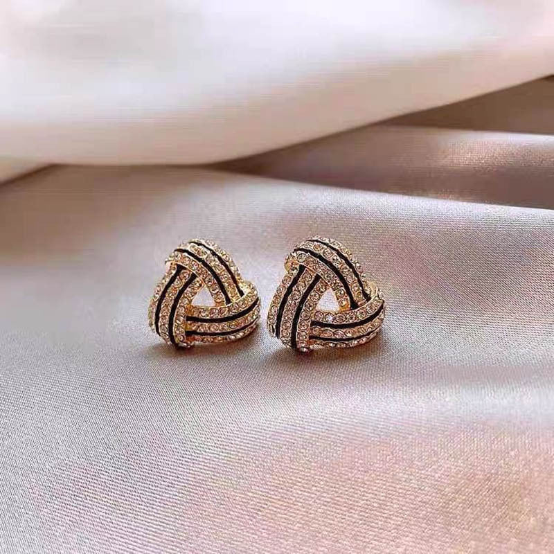 Women's Luxury Rhinestones Geometric Stud Earrings - Vintage Spiral Design, Zinc Alloy with Stainless Steel Ear Needle - All Season Daily Wear | Trendy Triangle Charm | Rhinestone Mosaic