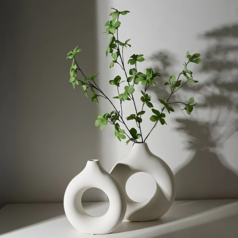 1pc Lightweight Plastic Modern Nordic Geometric Circle Planter - Round Centerpiece For Living Room Flower Vase Home Decor