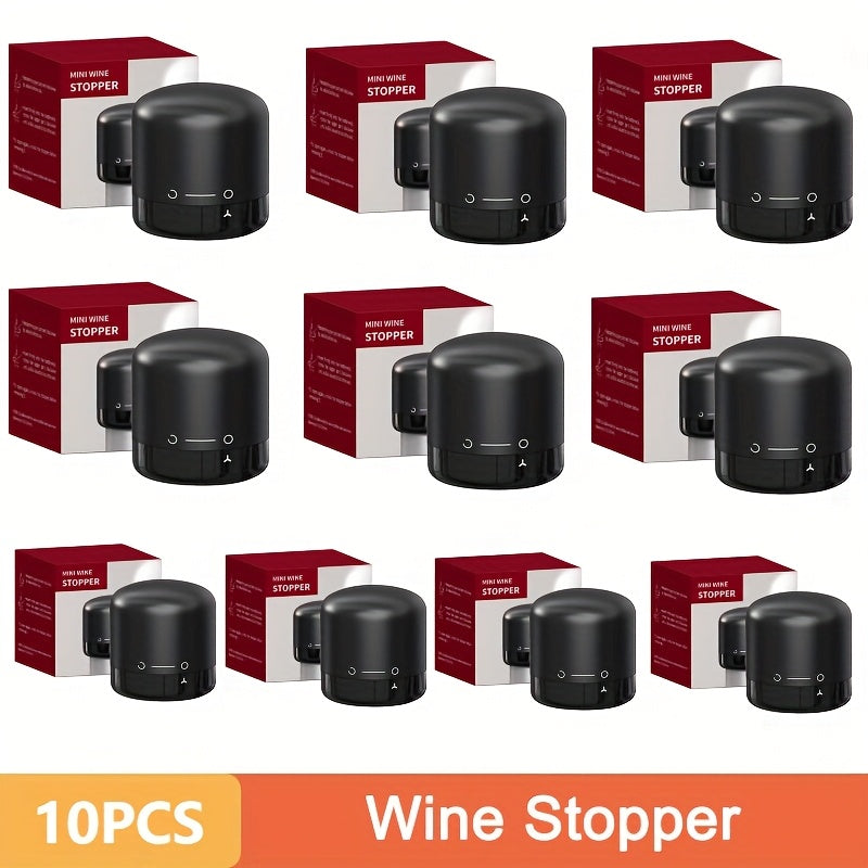 [Leak-Proof Wine Stoppers] 10x Leak-Proof Vacuum Wine Stoppers - Reusable Champagne Bottle Sealer Caps with Secure Lid, Durable Plastic for Wine & Champagne Preservation, Ideal for Home Bar, Kitchen, and Restaurant Use, Wine