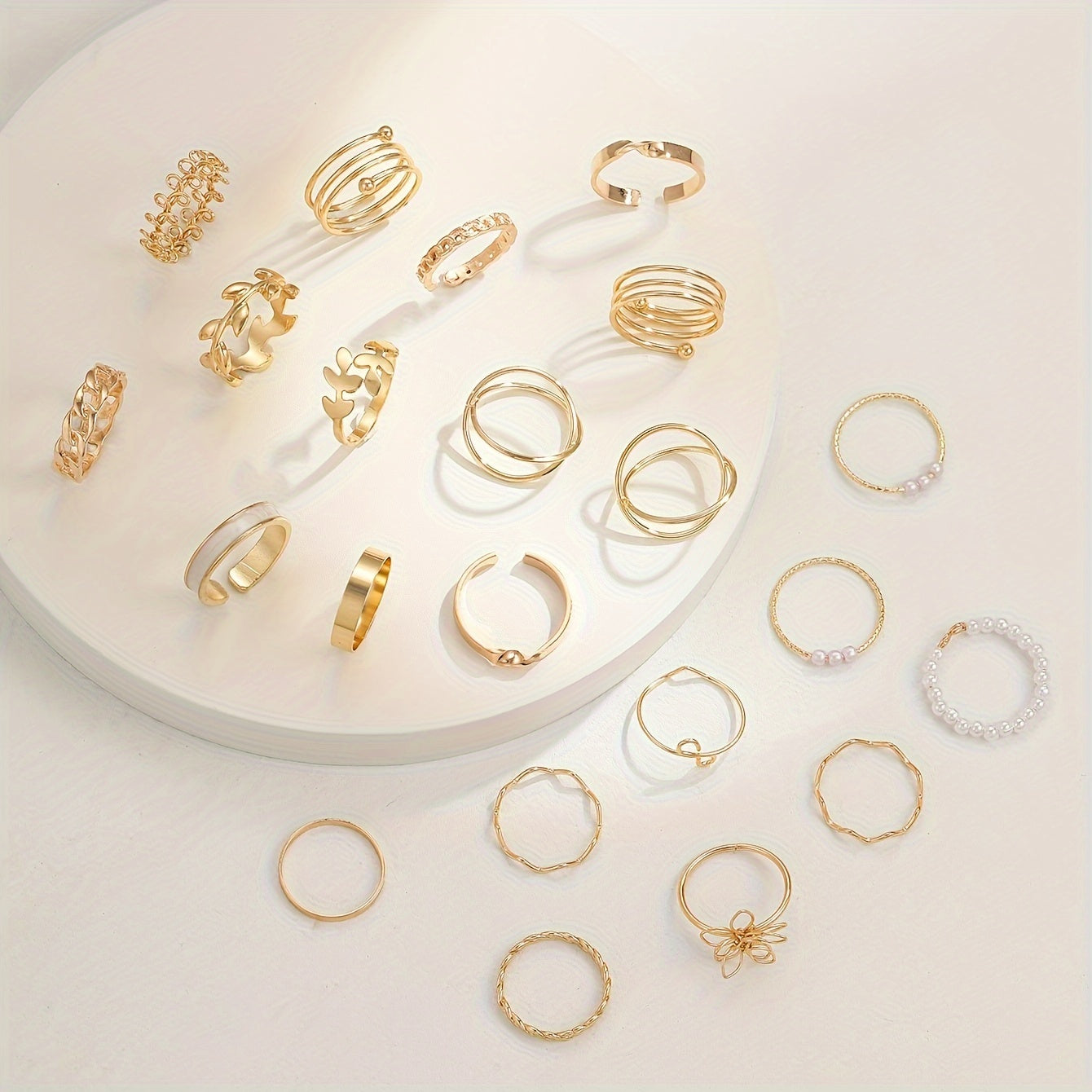 21pcs Chic Stacking Rings Trendy Leaf/ Flower/ Chain Design Mix And Match For Daily Outfits Party Accessories Gift For Your Family/ Friends