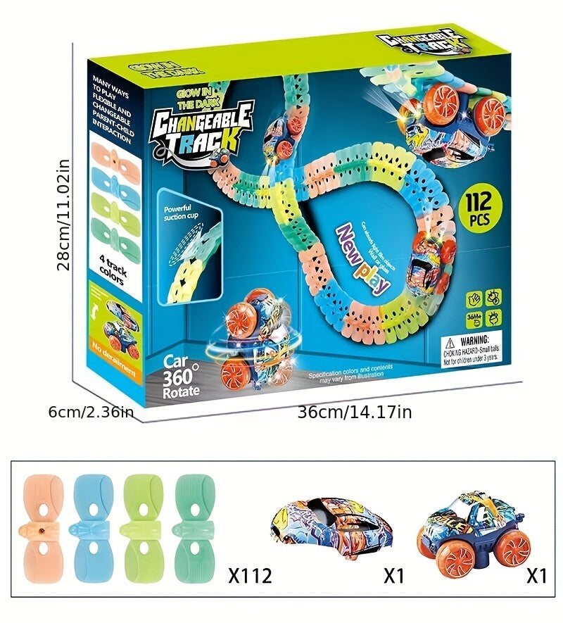 1 Set Race Track Car Toy, Rail Car Game Set, for Boys And Girls, Colorful Luminous Hangable Electric Rail Cars, Birthday Gifts, for Fun At Christmas Parties (without battery) as Halloween Gift for winter