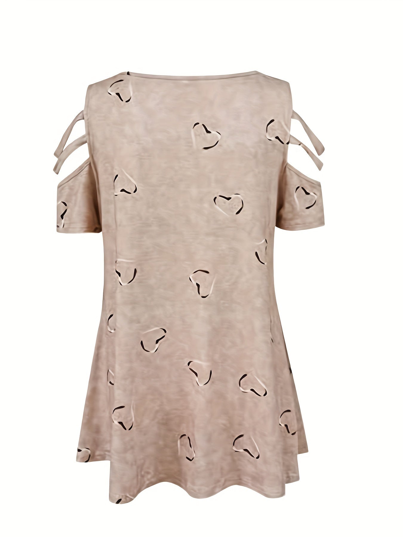 Heart Print Cut Out T-Shirt, Zipper V Neck Short Sleeve T-Shirt, Casual Every Day Tops, Women's Clothing