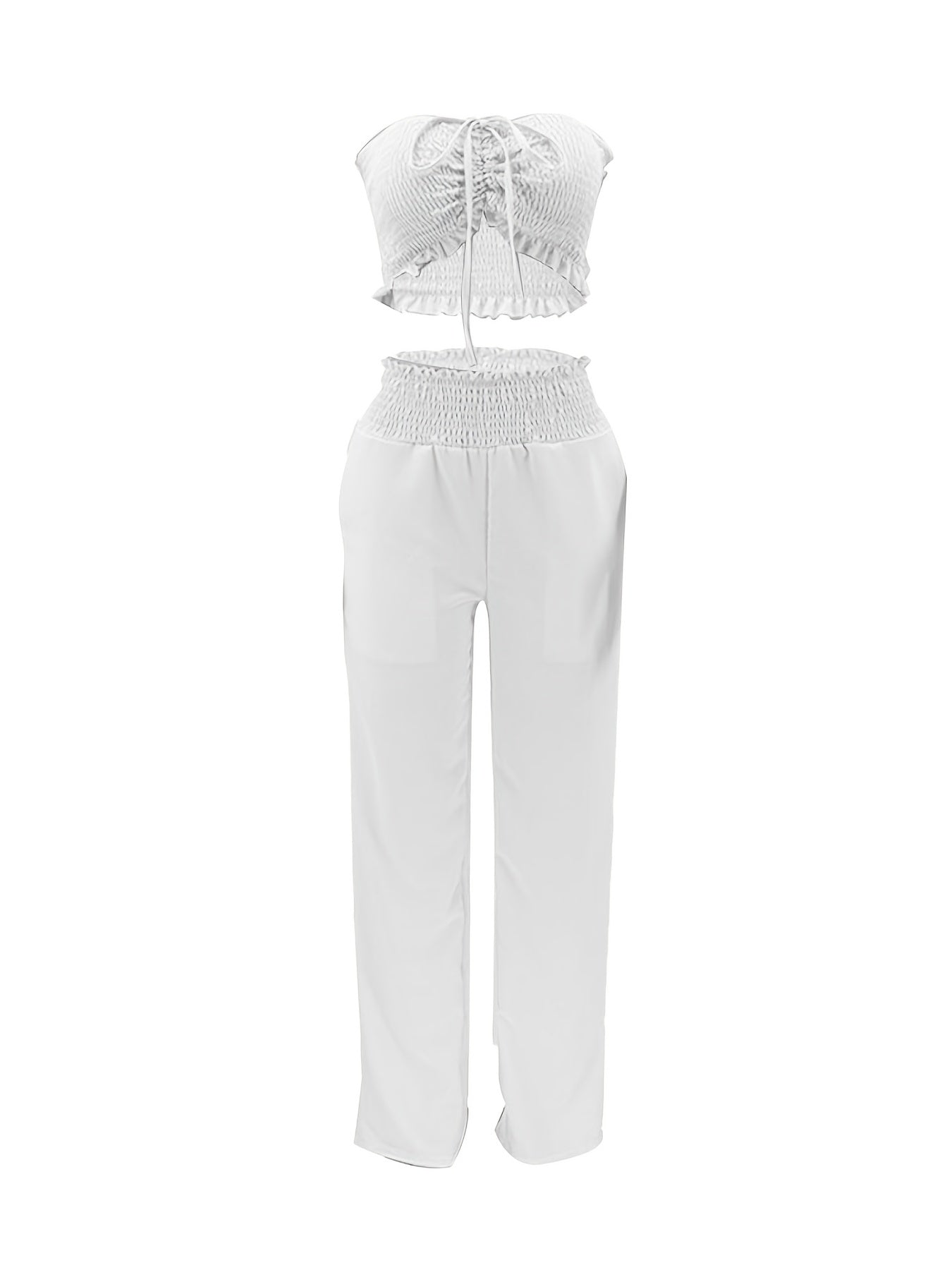 Autumn Style Two-Piece Set for Women Featuring a Fashionable Bow-Tie Design And Strapless Cover-Up, This Outfit Is Adorned with a Stylish Pink Polyester Two-Piece Set HN033.