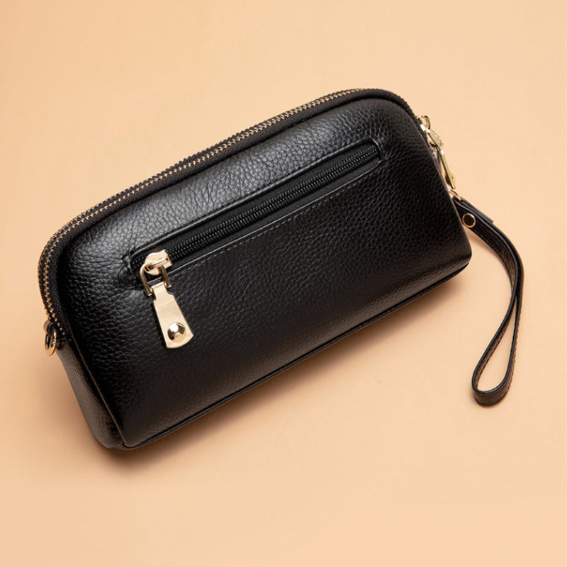 Small Zipper Crossbody Bag, Women's Double Layer Clutch Purse, Solid Color Wristlet Wallet