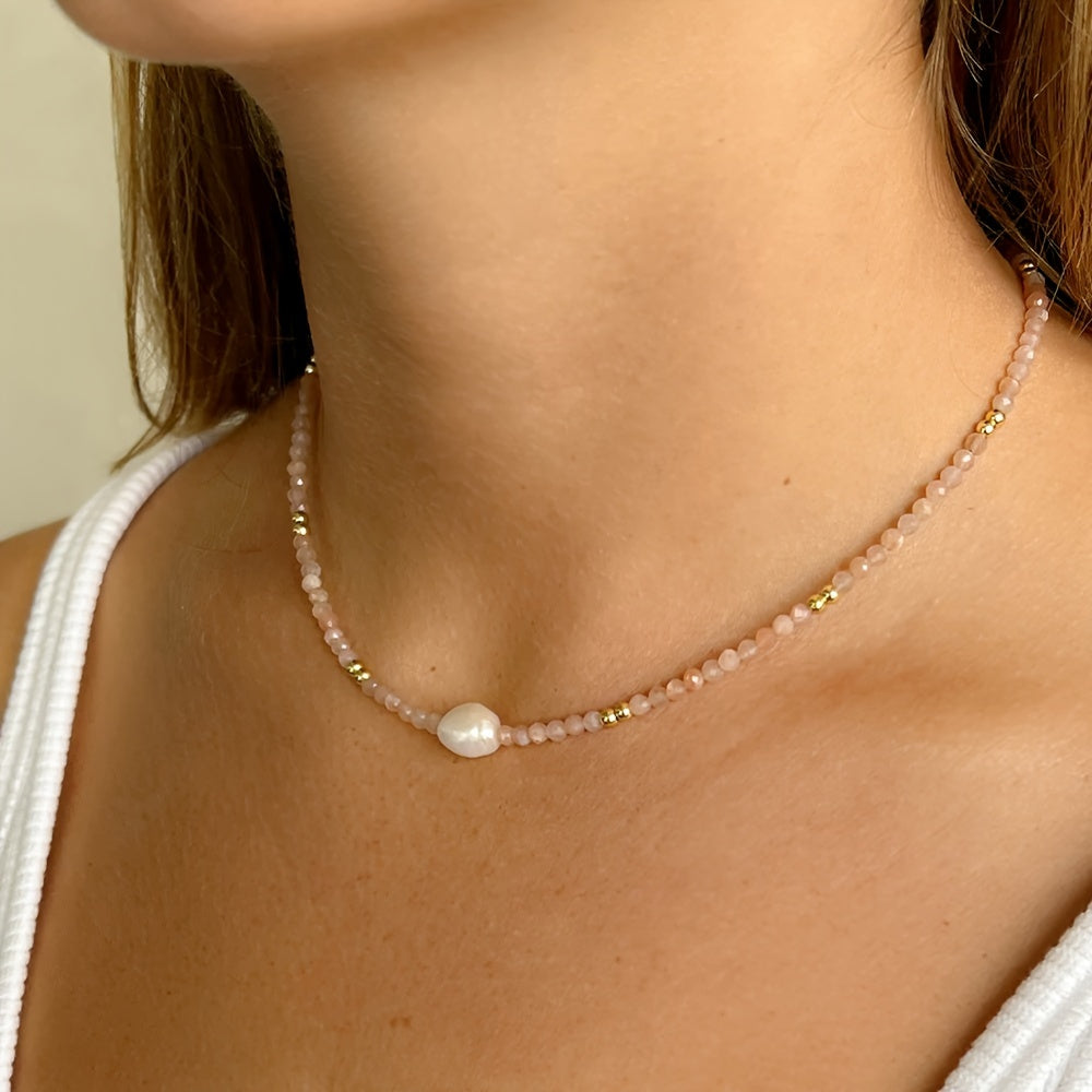 Natural Freshwater Pearl Beaded Necklace Boho Style Adjustable Neck Chain Everyday Jewelry Gift