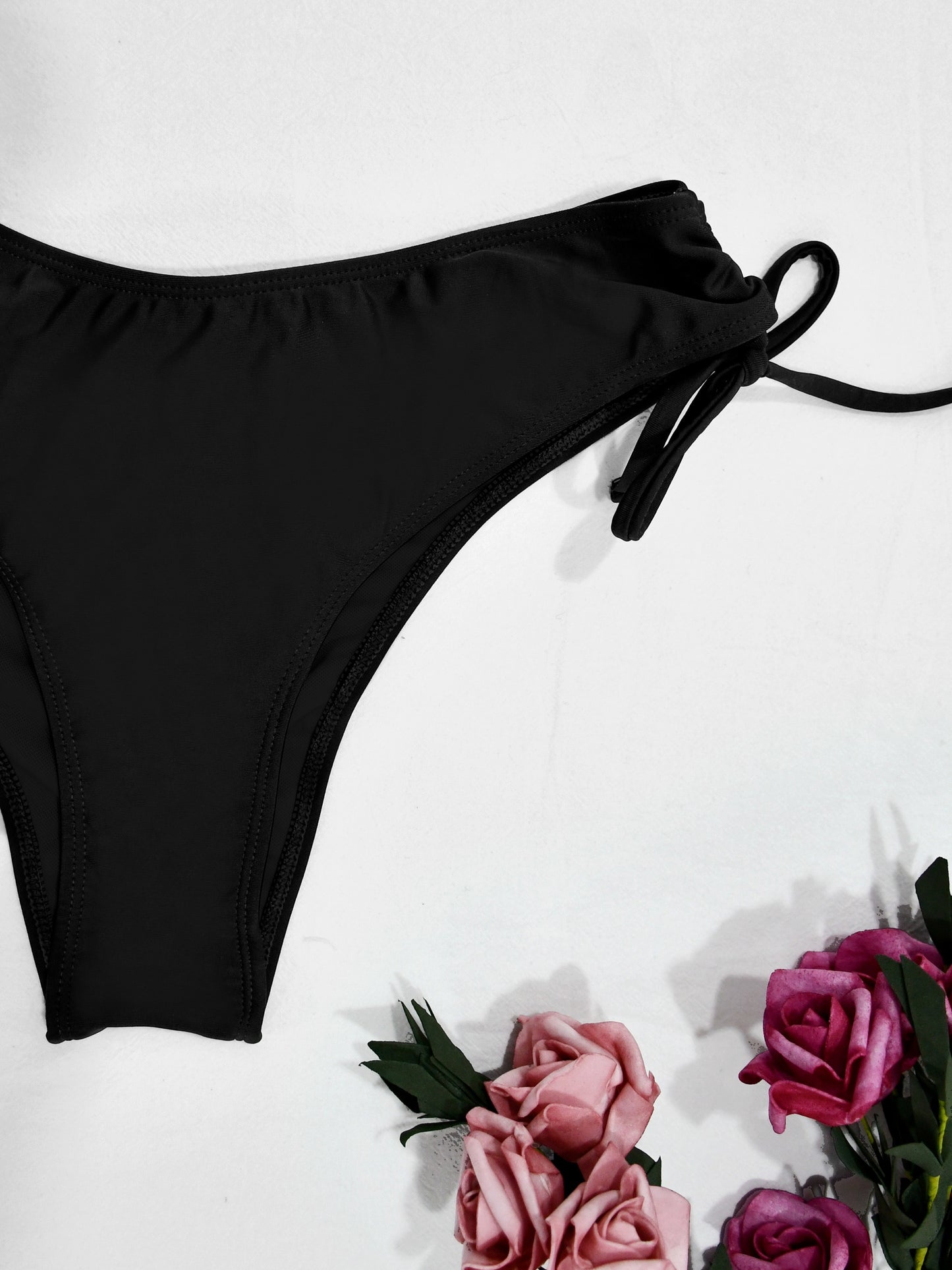 two pieces Women's Tie Front Bandeau Bikini Set with High Cut Drawstring Tie Side Bottoms - Stretchy and Comfortable Swimwear