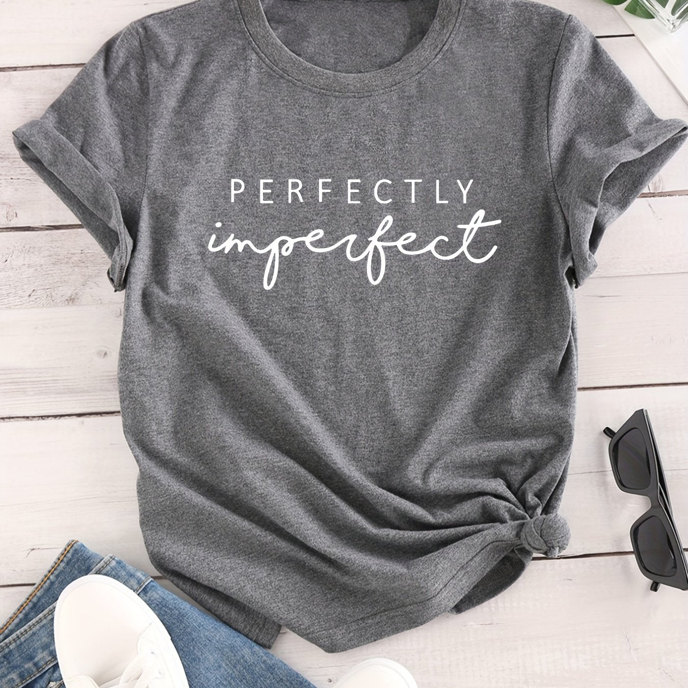 Letter Print Crew Neck T-shirt, Casual Loose Short Sleeve Summer T-Shirts Tops, Women's Clothing