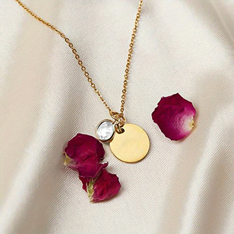 Birth Flower Engraved Necklace - Personalized Name Necklace with Birthstone and Customizable Record Time - Unique Mom Grandma Gift Idea with 12 Varieties of Birth Gemstones