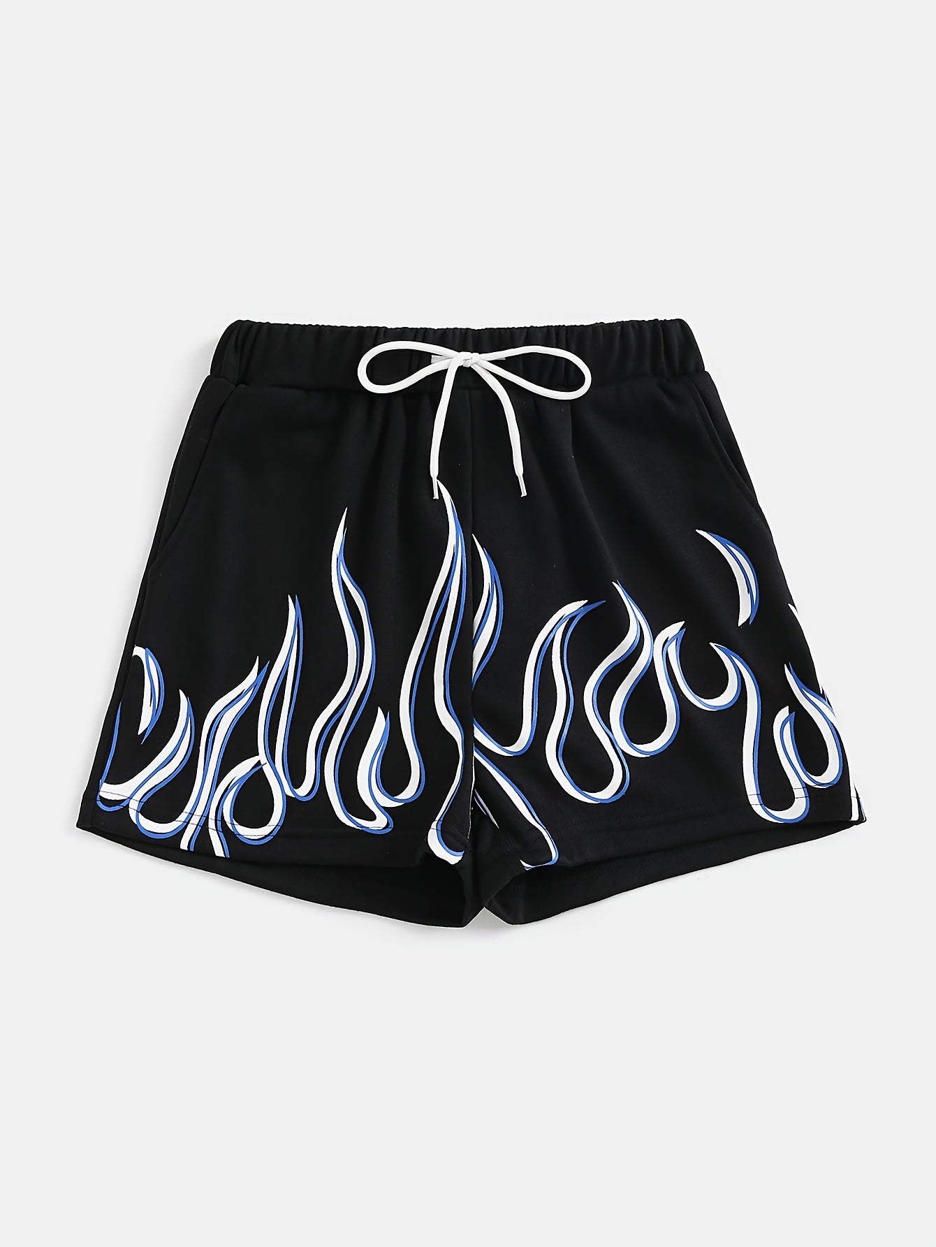 Flame Print Shorts, Drawstring Elastic Waist Casual Shorts For Spring & Summer, Women's Clothing