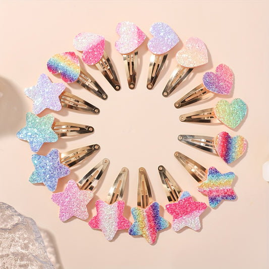 16-Pack Star Love Sequin Children's Bow Hair Clip Cute Girl Ponytail Hairpin BB Clips Baby Hair Accessories