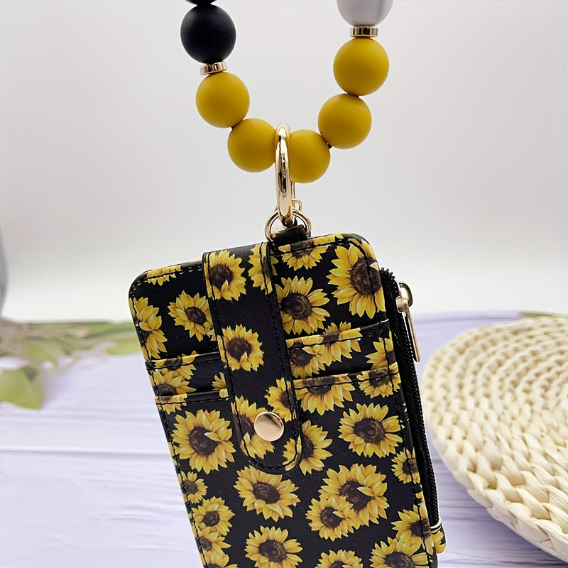 1pc Stylish Leopard Sun Flower Cow Pattern Silicone Bangle - Western Cowboy Bag Bead Keychain, Ladies Wallet Card Holder, Fashionable Key Ring with Unique Design and Colorful Pattern