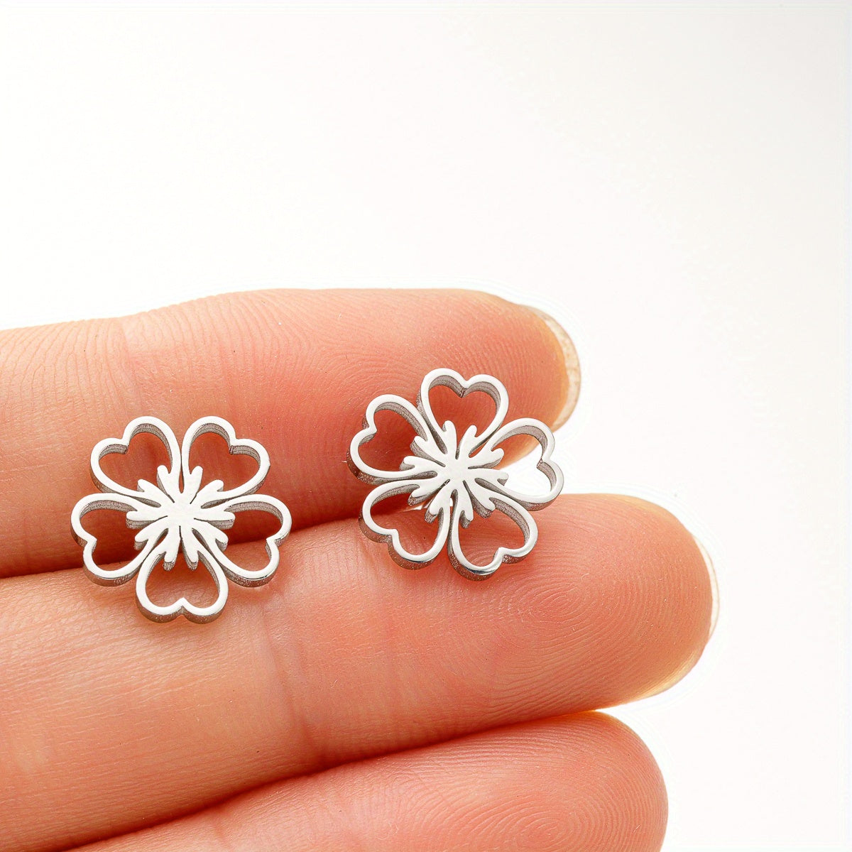 1 Pair Plum Blossom Stainless Steel Stud Earrings, Lucky Flower Earrings Jewelry Birthday Gift For Men Women