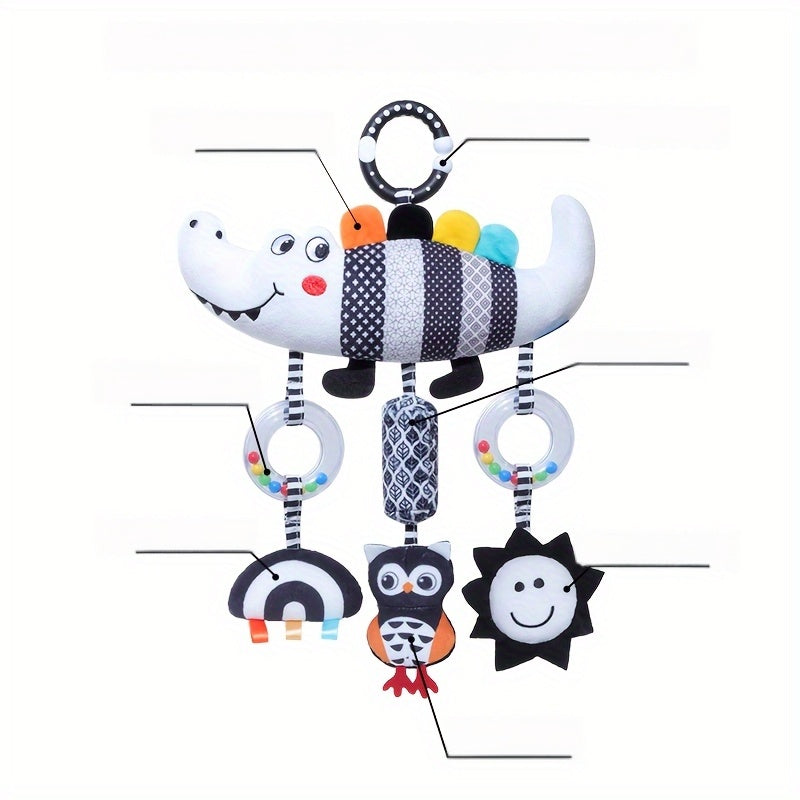 [Soft Animal Plush Toys] Soft Black and White Animal Wind Chime Plush Toys | for Baby Car Seat & Stroller, Hanging Rattle Toys | Ideal Christmas Gift for Infants 0-3 Years Old, Chinese Mainland Origin