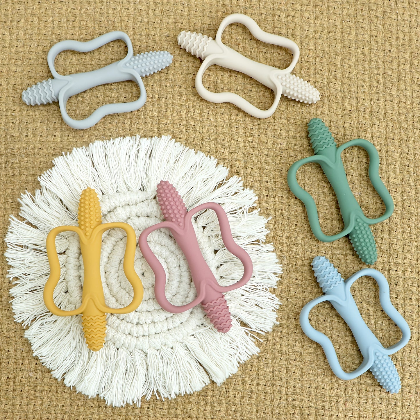 [Silicone Teether] Silicone Baby Toy Teether with Handle | Integrated Corn-Shaped Teether, Available in 6 Colors