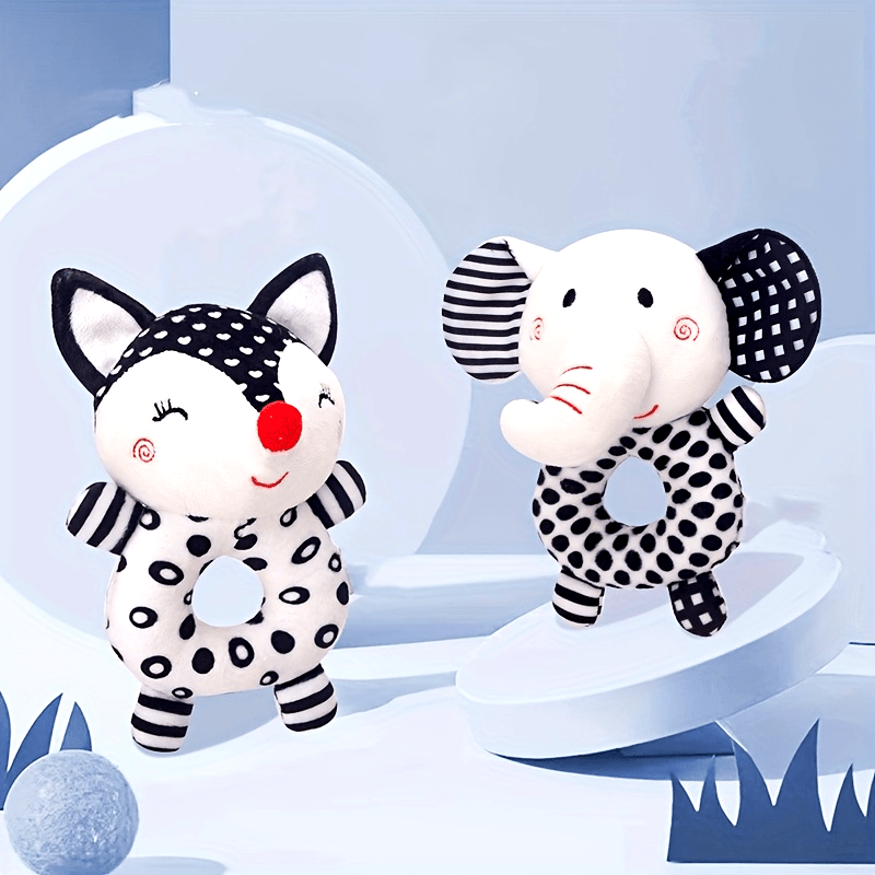 [Gift Ready, Baby Rattle] Black and White Baby Rattle Toy | Soft Texture, Polyester Fiber, Colorful Yarn Ball, Hand Grip Stick, Perfect Gift for Youngsters