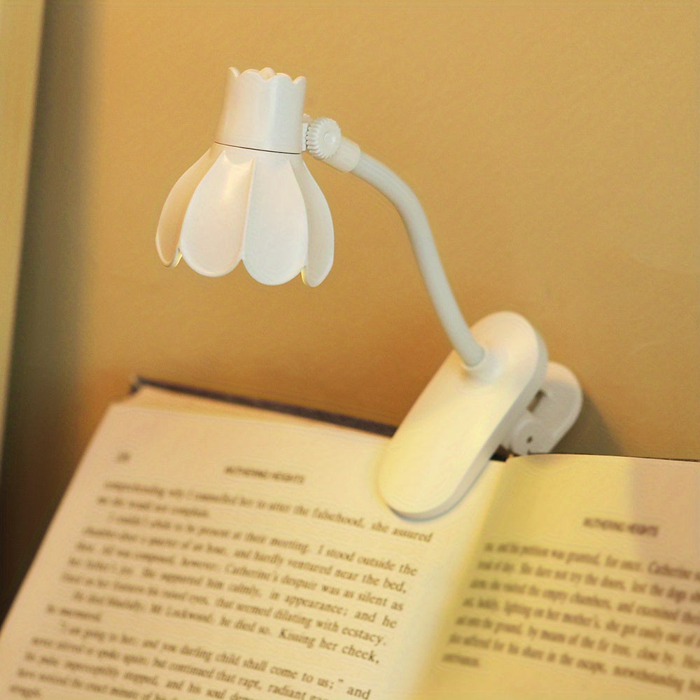 1/2/3pcs MINI Arm Adjustable LED Horn Flower Book Light - Battery-Powered Desk Lamp with Pink & White Design, Perfect for Reading at night, or Desktop Decoration, Portable reading Lighting, Desk Lamps for Home Office,mini boo
