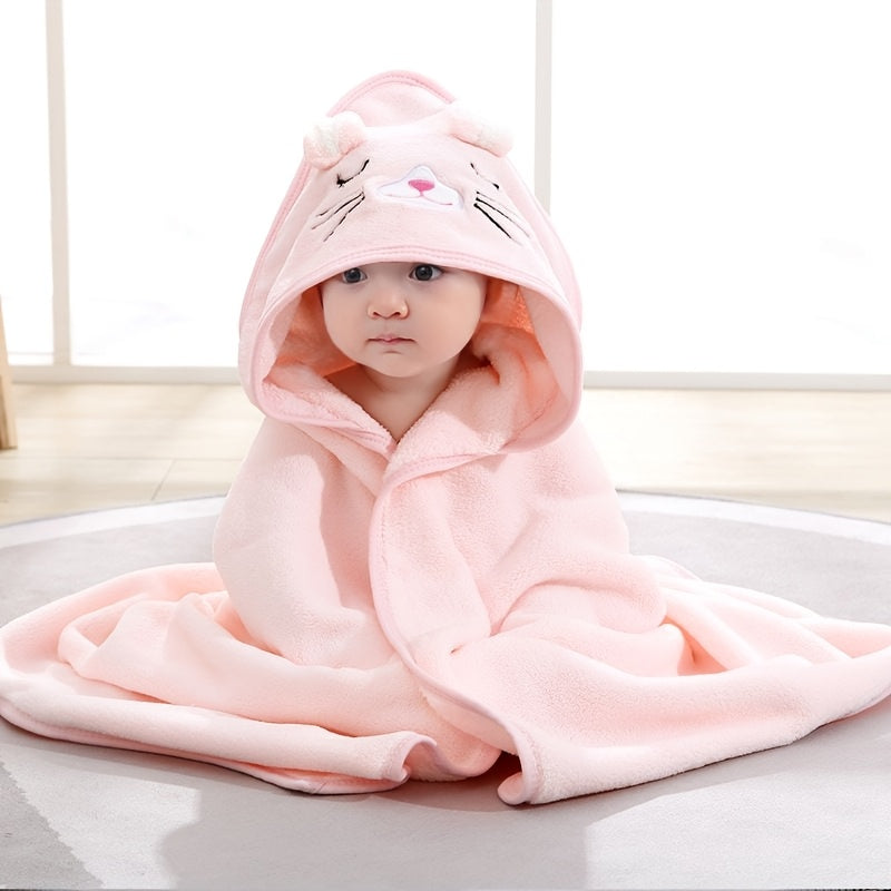 A Super Absorbent Microfiber Baby Bath Towel, Suitable for Infants Aged 0-2 Years, Featuring a Hood, Soft And Comfortable, with a Cartoon Design, Machine Washable, Perfect for Baby Bathing