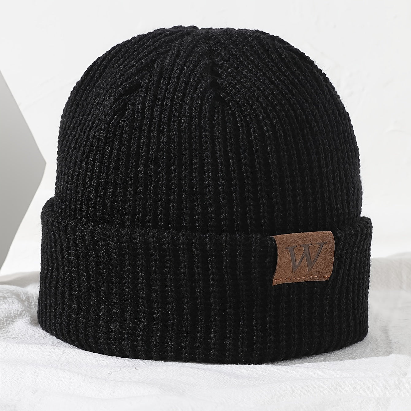 Letter W Patch Knitted Beanie Casual Fashion Knitted Hat